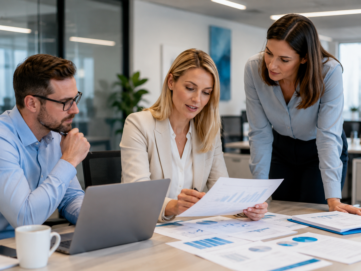 Collaborative teamwork in modern office